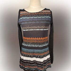 Fuzzi Chic Women's Black and Orange Patterned Mesh Italian Blouse